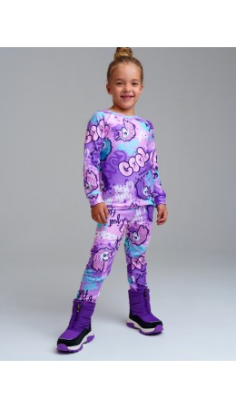 Термокомплект трикот. для девочек: фуфайка (футболка) с длин. рук, брюки для эпизод. использования разноцветный