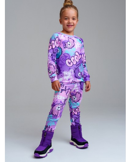 Термокомплект трикот. для девочек: фуфайка (футболка) с длин. рук, брюки для эпизод. использования разноцветный