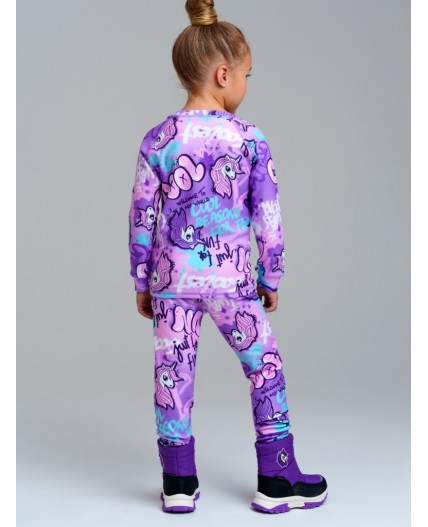 Термокомплект трикот. для девочек: фуфайка (футболка) с длин. рук, брюки для эпизод. использования разноцветный