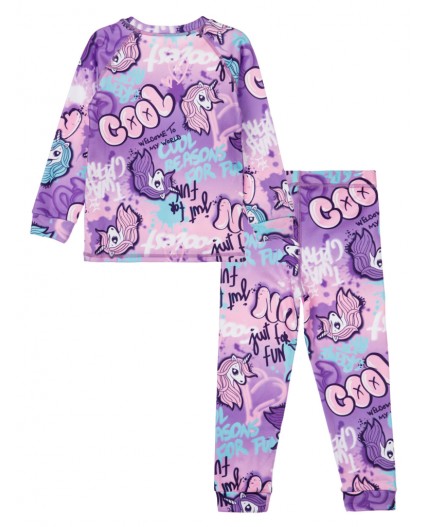 Термокомплект трикот. для девочек: фуфайка (футболка) с длин. рук, брюки для эпизод. использования разноцветный