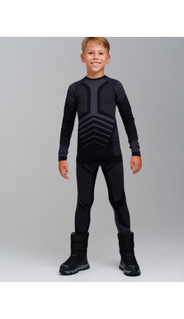 Термокомплект трикот. для мальчиков: фуфайка (футболка) с длин. рук, брюки для эпизод. использования черный