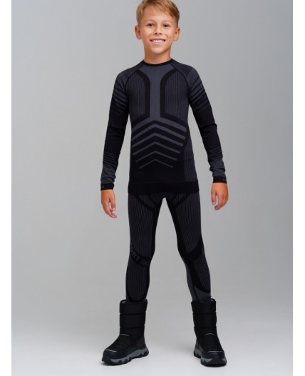 Термокомплект трикот. для мальчиков: фуфайка (футболка) с длин. рук, брюки для эпизод. использования черный