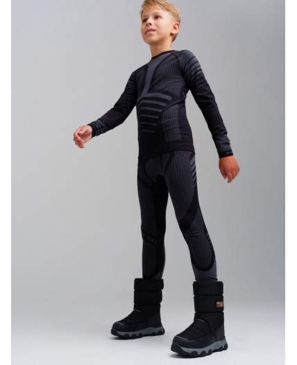 Термокомплект трикот. для мальчиков: фуфайка (футболка) с длин. рук, брюки для эпизод. использования черный