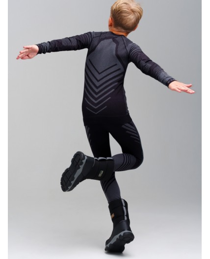 Термокомплект трикот. для мальчиков: фуфайка (футболка) с длин. рук, брюки для эпизод. использования черный
