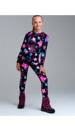 Термокомплект трикот. для девочек: фуфайка (футболка) с длин. рук, брюки для эпизод. использования разноцветный