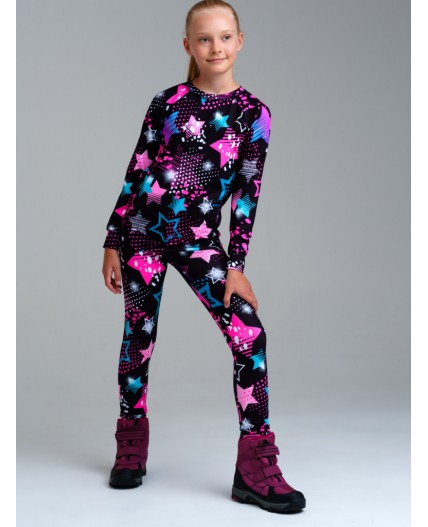 Термокомплект трикот. для девочек: фуфайка (футболка) с длин. рук, брюки для эпизод. использования разноцветный