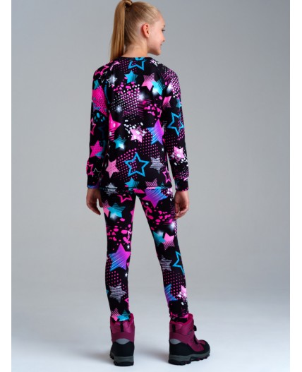 Термокомплект трикот. для девочек: фуфайка (футболка) с длин. рук, брюки для эпизод. использования разноцветный