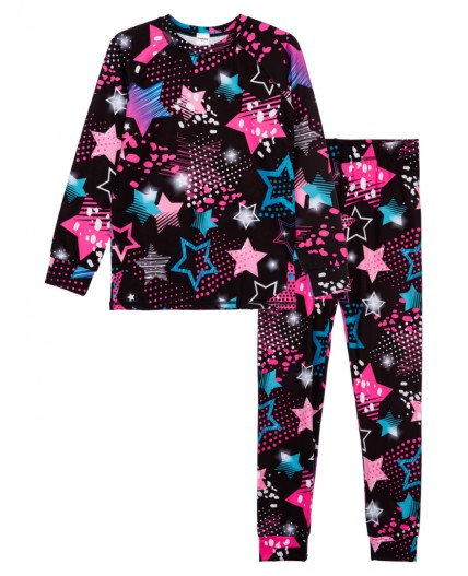 Термокомплект трикот. для девочек: фуфайка (футболка) с длин. рук, брюки для эпизод. использования разноцветный