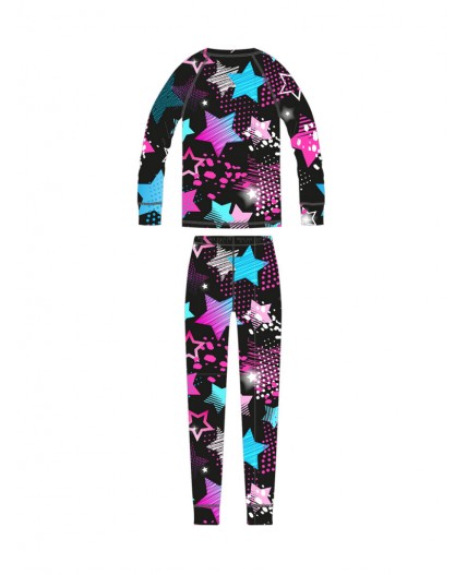 Термокомплект трикот. для девочек: фуфайка (футболка) с длин. рук, брюки для эпизод. использования разноцветный