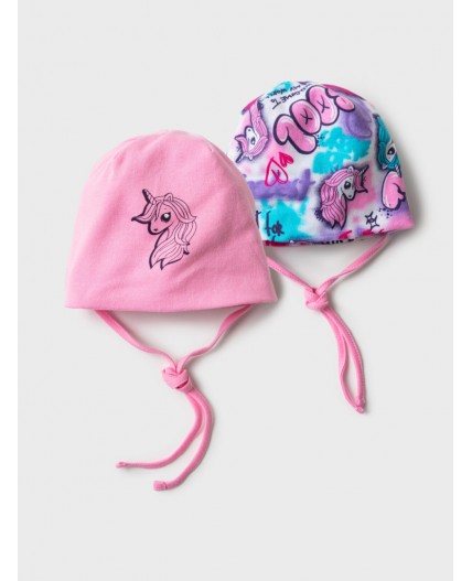 Шапка детская трикотажная для девочек, 2 шт в комплекте разноцветный