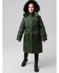 Пальто текстильное с полиуретановым покрытием для девочек темно-зеленый
