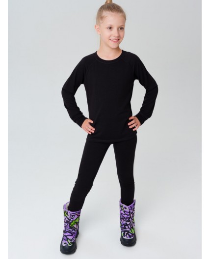Термокомплект трикот. для девочек: фуфайка (футболка) с длин. рук, брюки для эпизод. использования черный