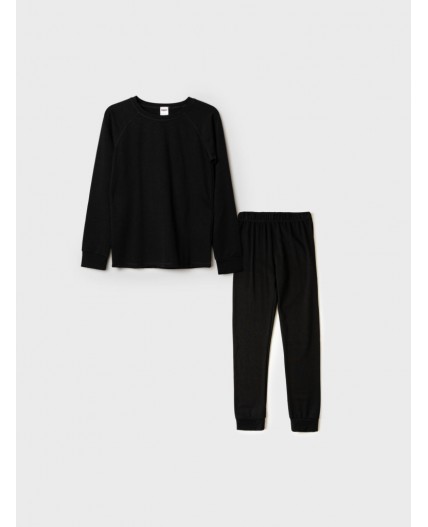 Термокомплект трикот. для девочек: фуфайка (футболка) с длин. рук, брюки для эпизод. использования черный