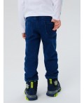 Брюки текстильные джинсовые утепленные флисом для мальчиков тёмно-синий