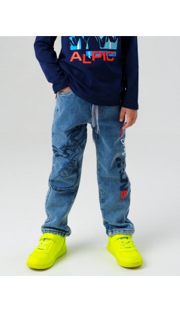 Брюки текстильные джинсовые утепленные флисом для мальчиков синий