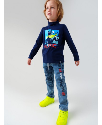 Брюки текстильные джинсовые утепленные флисом для мальчиков синий