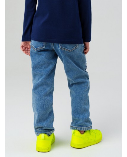 Брюки текстильные джинсовые утепленные флисом для мальчиков синий