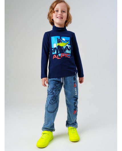 Брюки текстильные джинсовые утепленные флисом для мальчиков синий