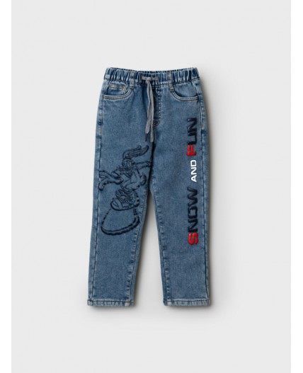 Брюки текстильные джинсовые утепленные флисом для мальчиков синий