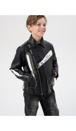 Куртка кожаная для мальчиков черный,хаки