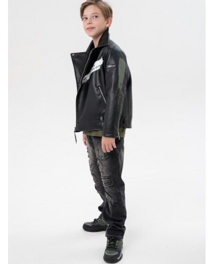 Куртка кожаная для мальчиков черный,хаки