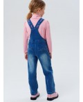 Полукомбинезон текстильный джинсовый утепленный флисом для девочек тёмно-синий