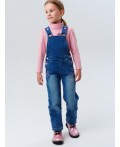 Полукомбинезон текстильный джинсовый утепленный флисом для девочек тёмно-синий