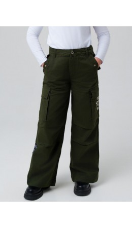 Брюки текстильные для девочек хаки