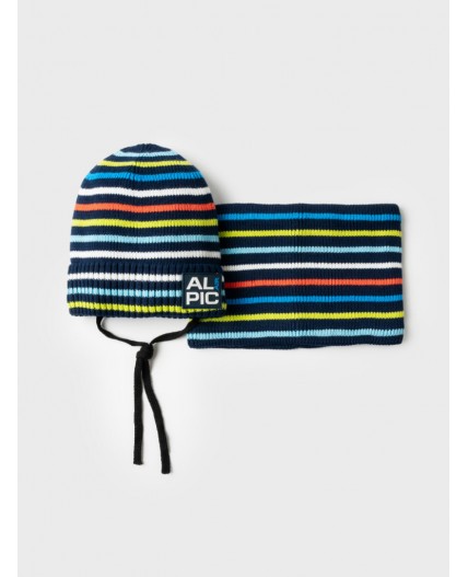 Комплект трикотажный для мальчиков: шапка, снуд разноцветный