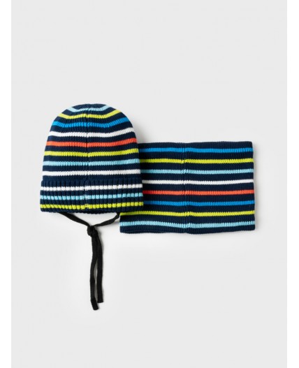 Комплект трикотажный для мальчиков: шапка, снуд разноцветный