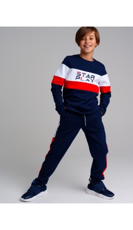 Комплект трикотажный для мальчиков: толстовка, брюки тёмно-синий,белый,красный