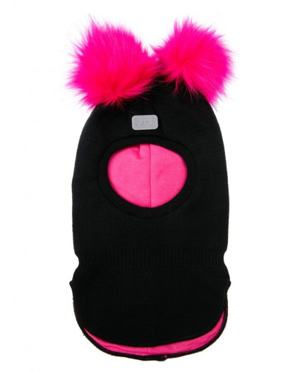 Шапка трикотажная для девочек черный,фуксия