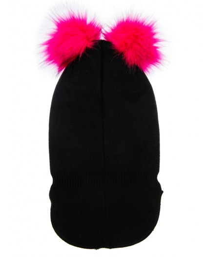 Шапка трикотажная для девочек черный,фуксия