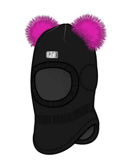 Шапка трикотажная для девочек черный,фуксия