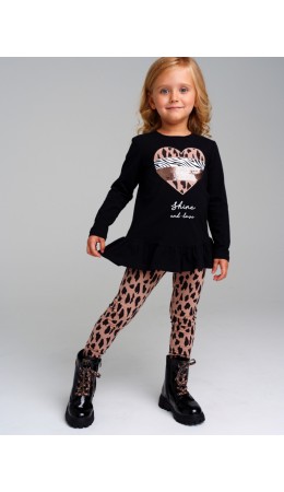 Комплект трикотажный для девочек: фуфайка (футболка с длинными рукавами), брюки (легинсы) разноцветный