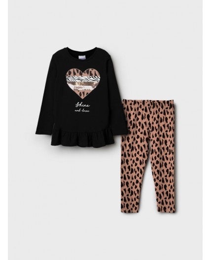 Комплект трикотажный для девочек: фуфайка (футболка с длинными рукавами), брюки (легинсы) разноцветный