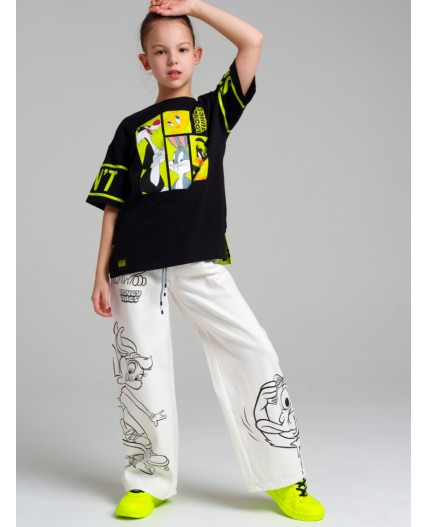 Брюки текстильные джинсовые для девочек белый