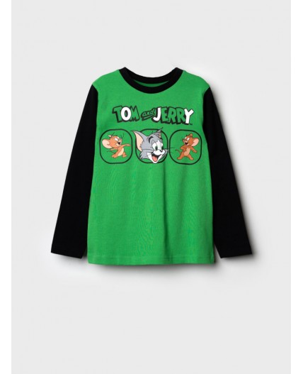 Фуфайка трикотажная для мальчиков (футболка с длинными рукавами) зеленый,черный