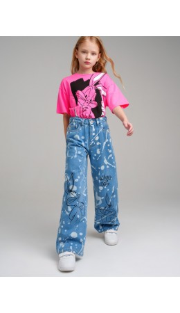 Брюки текстильные джинсовые для девочек голубой