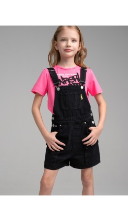 Полукомбинезон текстильный джинсовый для девочек черный
