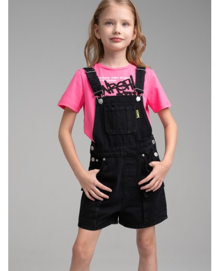 Полукомбинезон текстильный джинсовый для девочек черный