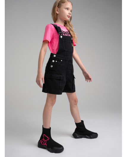 Полукомбинезон текстильный джинсовый для девочек черный