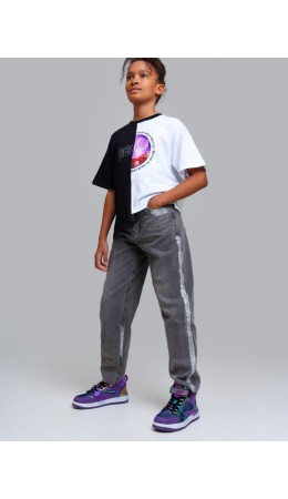 Брюки текстильные джинсовые для девочек серый