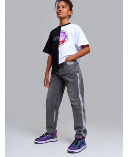 Брюки текстильные джинсовые для девочек серый