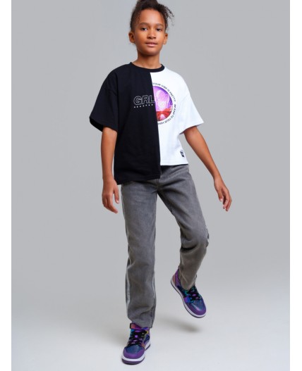 Брюки текстильные джинсовые для девочек серый