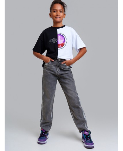 Брюки текстильные джинсовые для девочек серый