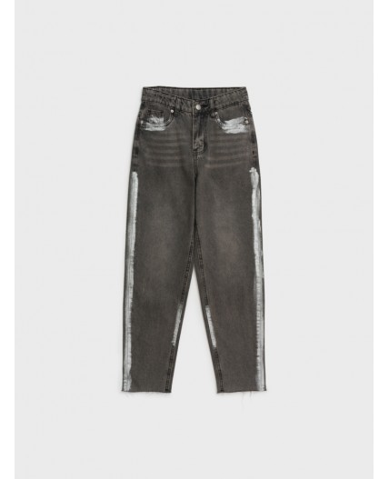 Брюки текстильные джинсовые для девочек серый