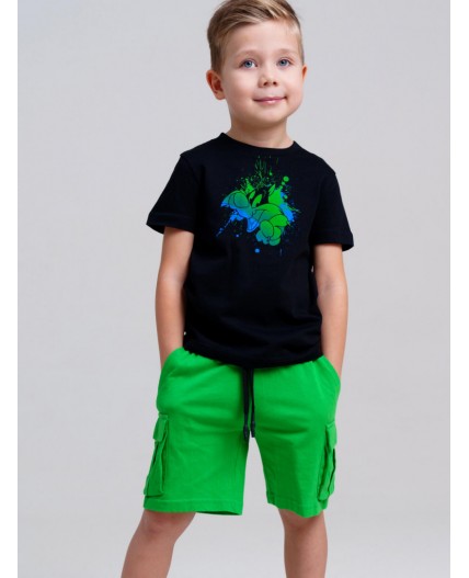 Комплект трикотажный для мальчиков: фуфайка (футболка), шорты черный,зеленый