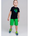 Комплект трикотажный для мальчиков: фуфайка (футболка), шорты черный,зеленый