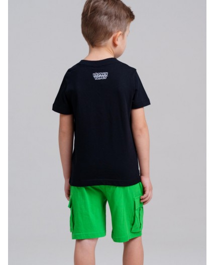 Комплект трикотажный для мальчиков: фуфайка (футболка), шорты черный,зеленый